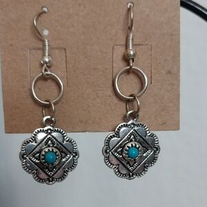 Silver and Blue Geometric Filigree Earrings